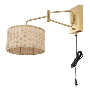Safavieh BRAMLEY, Set of 2 Rattan and Iron Wall Sconces for Modern Ambient Lighting in Any Room Decor Natural / Brass SCN4076A-SET2
