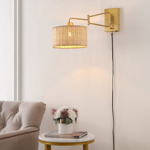 Safavieh BRAMLEY, Set of 2 Rattan and Iron Wall Sconces for Modern Ambient Lighting in Any Room Decor Natural / Brass SCN4076A-SET2