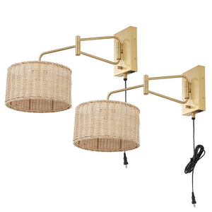 Safavieh BRAMLEY, Set of 2 Rattan and Iron Wall Sconces for Modern Ambient Lighting in Any Room Decor Natural / Brass SCN4076A-SET2