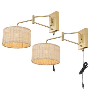 Safavieh BRAMLEY, Set of 2 Rattan and Iron Wall Sconces for Modern Ambient Lighting in Any Room Decor Natural / Brass SCN4076A-SET2