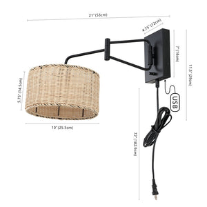 Safavieh BRAMLEY, Set of 2 Rattan and Iron Wall Sconces for Modern Ambient Lighting in Any Room Decor Natural / Black SCN4076B-SET2