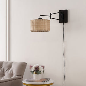 Safavieh BRAMLEY, Set of 2 Rattan and Iron Wall Sconces for Modern Ambient Lighting in Any Room Decor Natural / Black SCN4076B-SET2