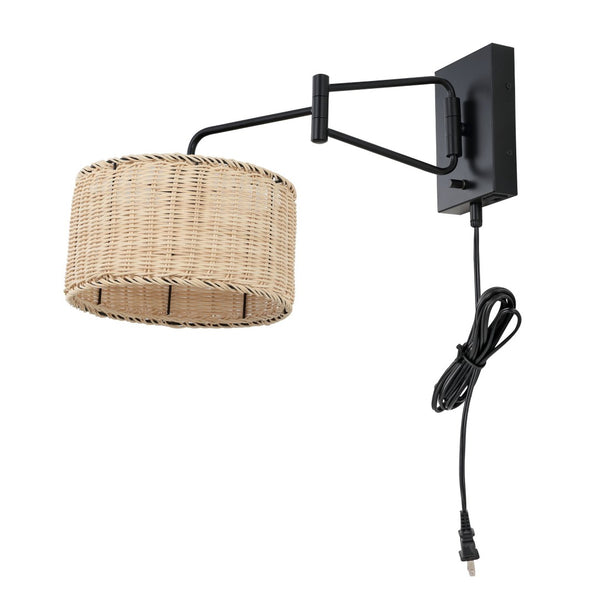 Safavieh BRAMLEY, Set of 2 Rattan and Iron Wall Sconces for Modern Ambient Lighting in Any Room Decor Natural / Black SCN4076B-SET2