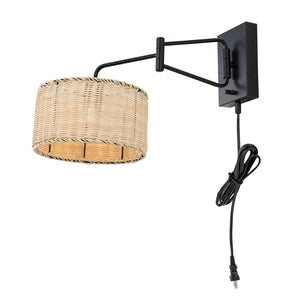 Safavieh BRAMLEY, Set of 2 Rattan and Iron Wall Sconces for Modern Ambient Lighting in Any Room Decor Natural / Black SCN4076B-SET2