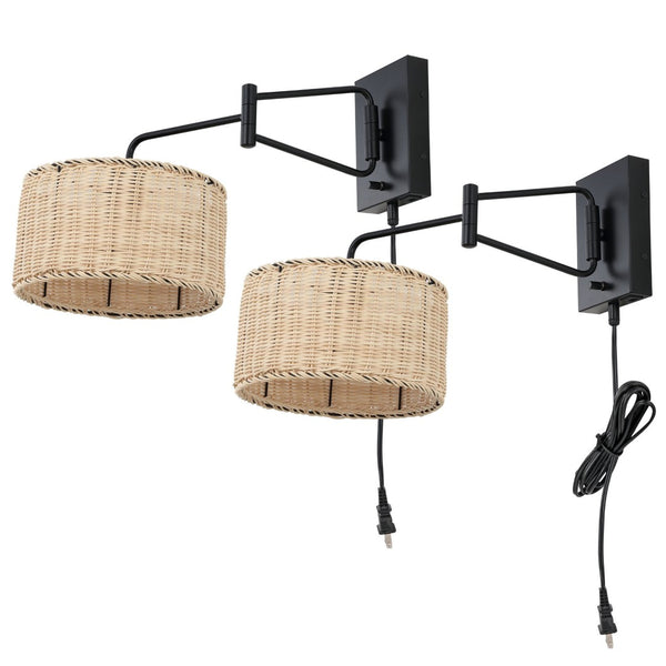 Safavieh BRAMLEY, Set of 2 Rattan and Iron Wall Sconces for Modern Ambient Lighting in Any Room Decor Natural / Black SCN4076B-SET2