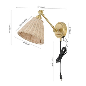 Safavieh OSWYNN, Elegant Rattan and Iron Wall Sconce Set of 2 for Ambient Lighting in Any Space Natural / Brass SCN4077A-SET2