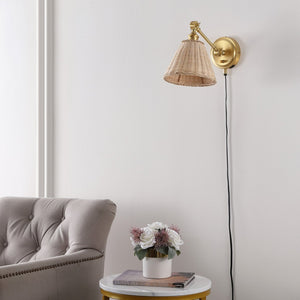 Safavieh OSWYNN, Elegant Rattan and Iron Wall Sconce Set of 2 for Ambient Lighting in Any Space Natural / Brass SCN4077A-SET2