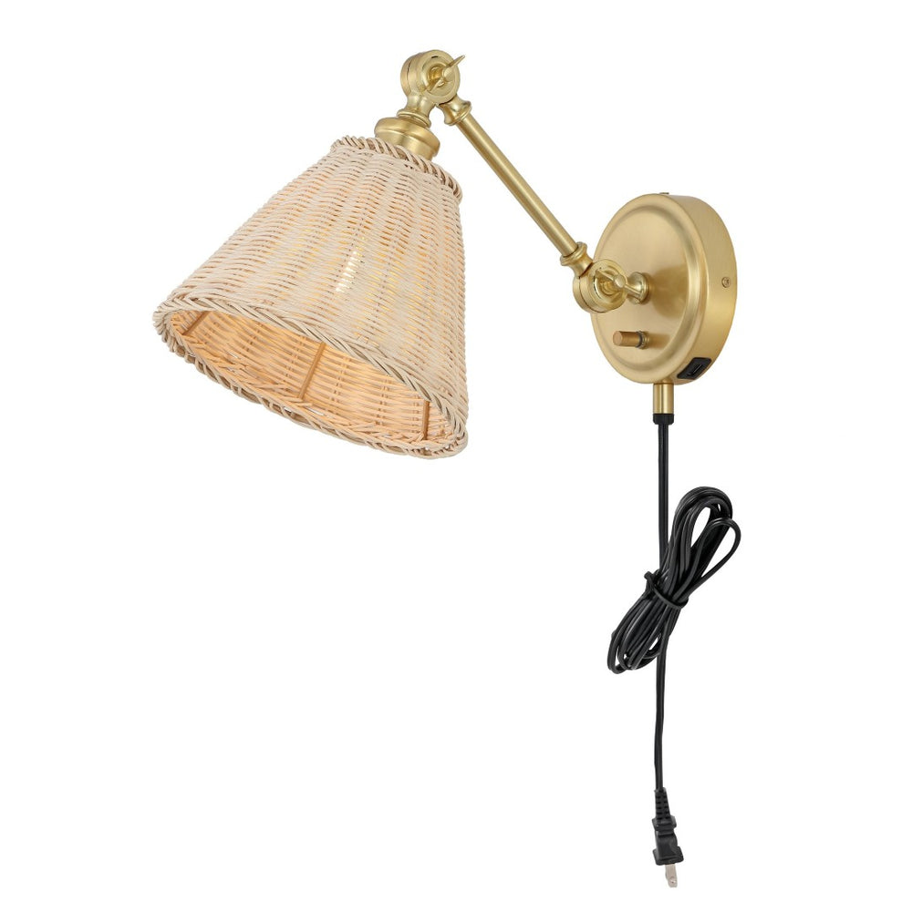 Safavieh OSWYNN, Elegant Rattan and Iron Wall Sconce Set of 2 for Ambient Lighting in Any Space Natural / Brass SCN4077A-SET2
