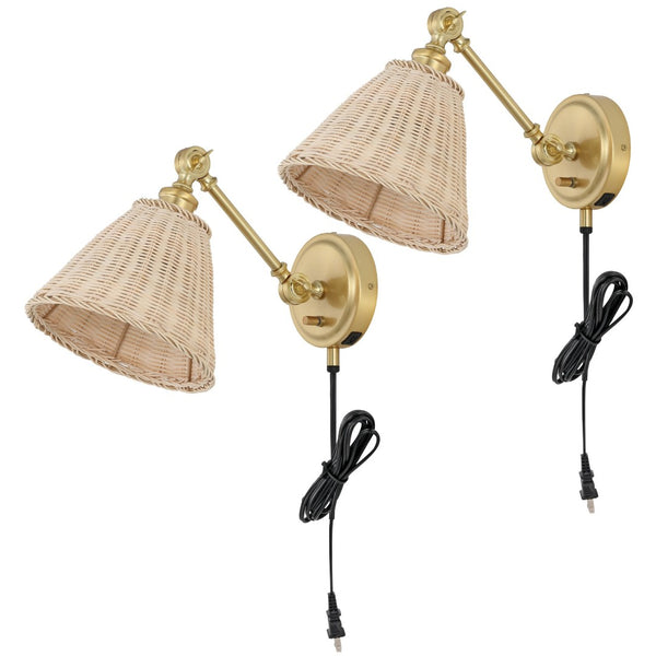 Safavieh OSWYNN, Elegant Rattan and Iron Wall Sconce Set of 2 for Ambient Lighting in Any Space Natural / Brass SCN4077A-SET2