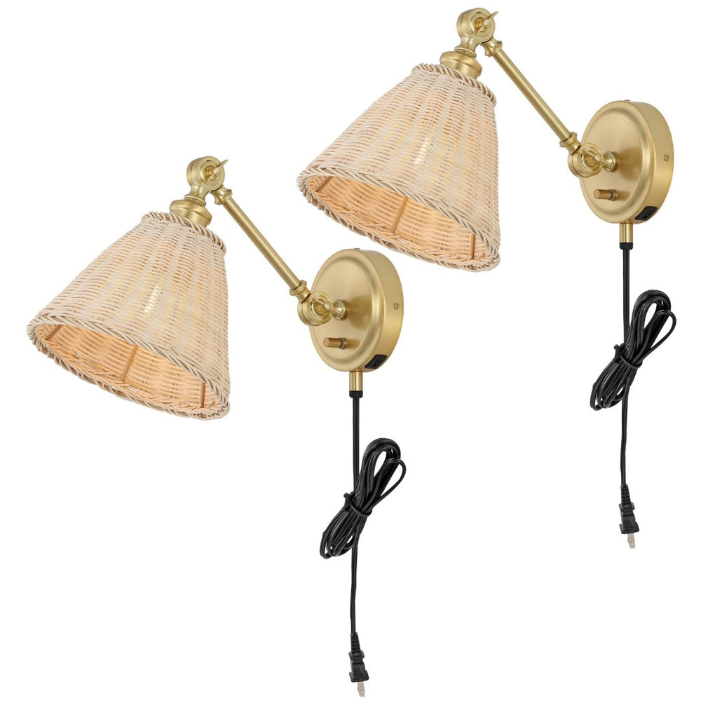Safavieh OSWYNN, Elegant Rattan and Iron Wall Sconce Set of 2 for Ambient Lighting in Any Space Natural / Brass SCN4077A-SET2