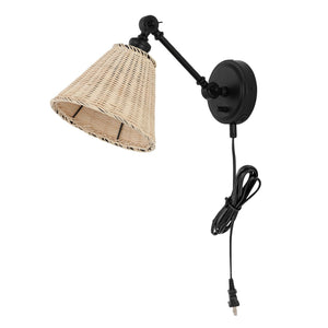 Safavieh OSWYNN, Elegant Rattan and Iron Wall Sconce Set of 2 for Ambient Lighting in Any Space Natural / Black SCN4077B-SET2