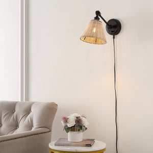 Safavieh OSWYNN, Elegant Rattan and Iron Wall Sconce Set of 2 for Ambient Lighting in Any Space Natural / Black SCN4077B-SET2