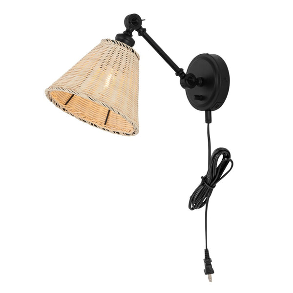Safavieh OSWYNN, Elegant Rattan and Iron Wall Sconce Set of 2 for Ambient Lighting in Any Space Natural / Black SCN4077B-SET2