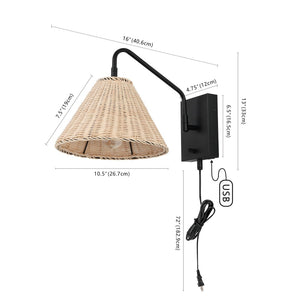 Safavieh TRESSA, Elegant Rattan and Iron Wall Sconce Set of 2 for Timeless Home Decor and Ambient Lighting Natural / Black SCN4078B-SET2