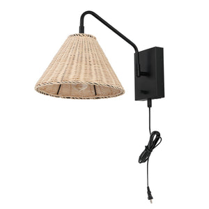 Safavieh TRESSA, Elegant Rattan and Iron Wall Sconce Set of 2 for Timeless Home Decor and Ambient Lighting Natural / Black SCN4078B-SET2