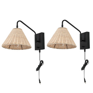 Safavieh TRESSA, Elegant Rattan and Iron Wall Sconce Set of 2 for Timeless Home Decor and Ambient Lighting Natural / Black SCN4078B-SET2