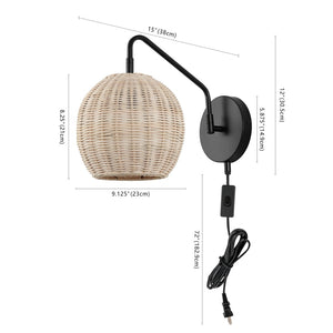 Safavieh GRIGORY, Set of 2 Stylish Rattan & Iron Wall Sconces - 15" Modern Lighting for Cozy Ambiance SCN4079A-SET2