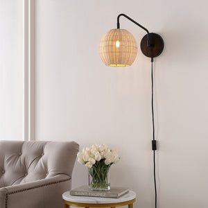 Safavieh GRIGORY, Set of 2 Stylish Rattan & Iron Wall Sconces - 15" Modern Lighting for Cozy Ambiance SCN4079A-SET2