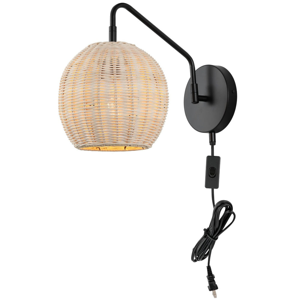 Safavieh GRIGORY, Set of 2 Stylish Rattan & Iron Wall Sconces - 15" Modern Lighting for Cozy Ambiance SCN4079A-SET2