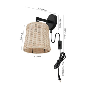 Safavieh CIARAN, Stylish 9.5-Inch Rattan and Iron Wall Sconce Set of 2 for Modern and Coastal Decor Natural / Black SCN4080B-SET2