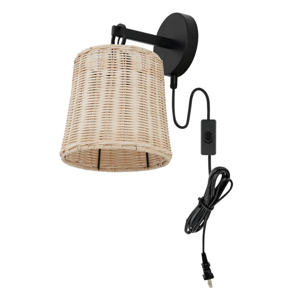 Safavieh CIARAN, Stylish 9.5-Inch Rattan and Iron Wall Sconce Set of 2 for Modern and Coastal Decor Natural / Black SCN4080B-SET2