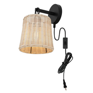 Safavieh CIARAN, Stylish 9.5-Inch Rattan and Iron Wall Sconce Set of 2 for Modern and Coastal Decor Natural / Black SCN4080B-SET2