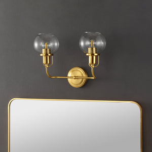 Safavieh FENRIS, Elegant 6.75-Inch Wall Sconce with Modern Clarity and Classic Warmth for Any Space Brass / Clear SCN4082A