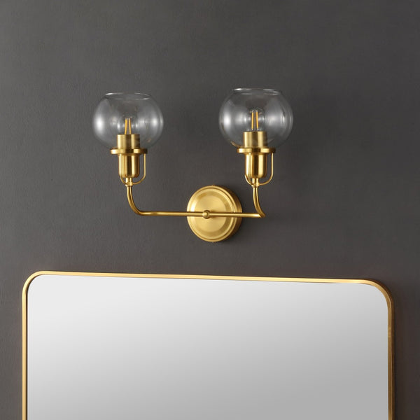 Safavieh FENRIS, Elegant 6.75-Inch Wall Sconce with Modern Clarity and Classic Warmth for Any Space Brass / Clear SCN4082A