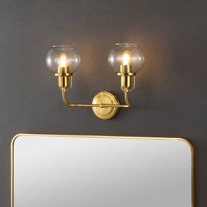 Safavieh FENRIS, Elegant 6.75-Inch Wall Sconce with Modern Clarity and Classic Warmth for Any Space Brass / Clear SCN4082A