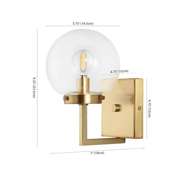 Safavieh GANON, Elegant Metal and Glass Wall Sconce Set of 2 for Ambient Lighting in Modern Interiors Brass / Clear SCN4084A-SET2