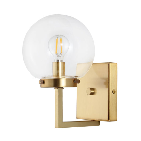Safavieh GANON, Elegant Metal and Glass Wall Sconce Set of 2 for Ambient Lighting in Modern Interiors Brass / Clear SCN4084A-SET2