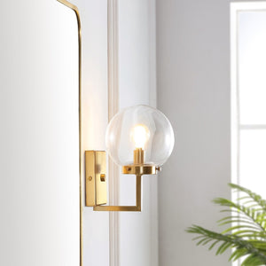 Safavieh GANON, Elegant Metal and Glass Wall Sconce Set of 2 for Ambient Lighting in Modern Interiors Brass / Clear SCN4084A-SET2
