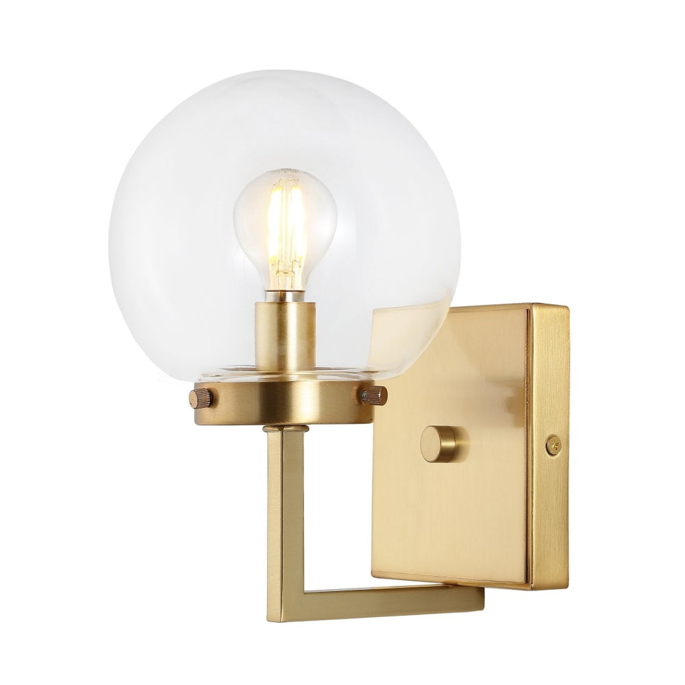Safavieh GANON, Elegant Metal and Glass Wall Sconce Set of 2 for Ambient Lighting in Modern Interiors Brass / Clear SCN4084A-SET2