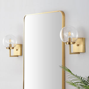 Safavieh GANON, Elegant Metal and Glass Wall Sconce Set of 2 for Ambient Lighting in Modern Interiors Brass / Clear SCN4084A-SET2