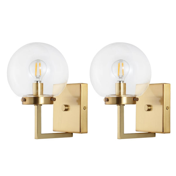 Safavieh GANON, Elegant Metal and Glass Wall Sconce Set of 2 for Ambient Lighting in Modern Interiors Brass / Clear SCN4084A-SET2