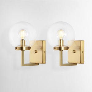 Safavieh GANON, Elegant Metal and Glass Wall Sconce Set of 2 for Ambient Lighting in Modern Interiors Brass / Clear SCN4084A-SET2