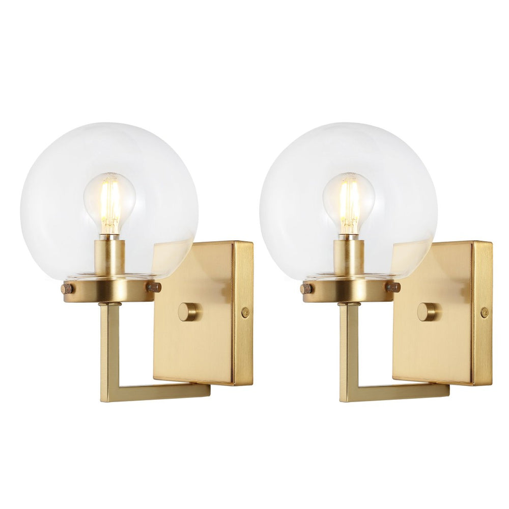 Safavieh GANON, Elegant Metal and Glass Wall Sconce Set of 2 for Ambient Lighting in Modern Interiors Brass / Clear SCN4084A-SET2