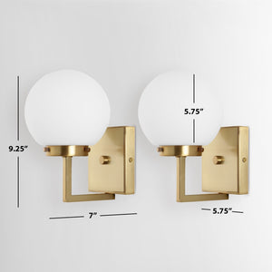 Safavieh GANON, Elegant Metal and Glass Wall Sconce Set of 2 for Ambient Lighting in Modern Interiors Brass / White SCN4084B-SET2