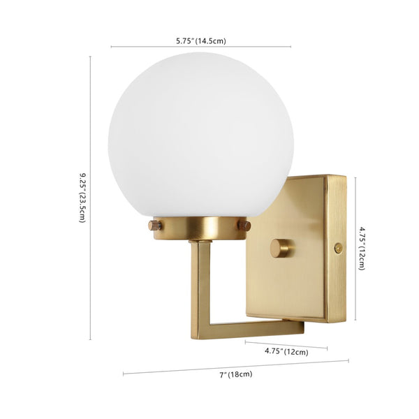 Safavieh GANON, Elegant Metal and Glass Wall Sconce Set of 2 for Ambient Lighting in Modern Interiors Brass / White SCN4084B-SET2