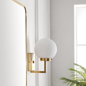 Safavieh GANON, Elegant Metal and Glass Wall Sconce Set of 2 for Ambient Lighting in Modern Interiors Brass / White SCN4084B-SET2