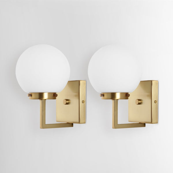 Safavieh GANON, Elegant Metal and Glass Wall Sconce Set of 2 for Ambient Lighting in Modern Interiors Brass / White SCN4084B-SET2
