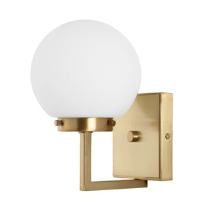 Safavieh GANON, Elegant Metal and Glass Wall Sconce Set of 2 for Ambient Lighting in Modern Interiors Brass / White SCN4084B-SET2