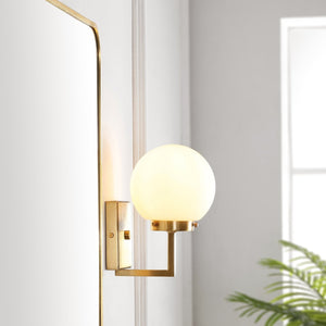 Safavieh GANON, Elegant Metal and Glass Wall Sconce Set of 2 for Ambient Lighting in Modern Interiors Brass / White SCN4084B-SET2