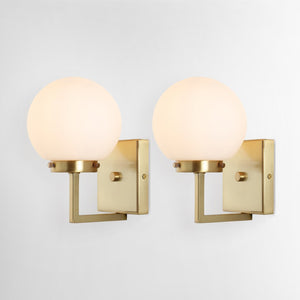 Safavieh GANON, Elegant Metal and Glass Wall Sconce Set of 2 for Ambient Lighting in Modern Interiors Brass / White SCN4084B-SET2