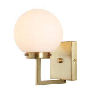 Safavieh GANON, Elegant Metal and Glass Wall Sconce Set of 2 for Ambient Lighting in Modern Interiors Brass / White SCN4084B-SET2