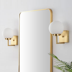 Safavieh GANON, Elegant Metal and Glass Wall Sconce Set of 2 for Ambient Lighting in Modern Interiors Brass / White SCN4084B-SET2