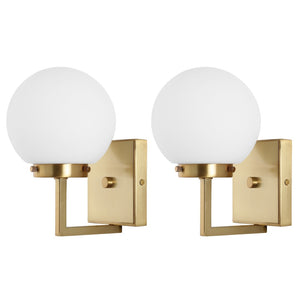 Safavieh GANON, Elegant Metal and Glass Wall Sconce Set of 2 for Ambient Lighting in Modern Interiors Brass / White SCN4084B-SET2