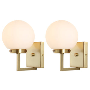 Safavieh GANON, Elegant Metal and Glass Wall Sconce Set of 2 for Ambient Lighting in Modern Interiors Brass / White SCN4084B-SET2
