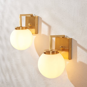 Safavieh GANON, Elegant Metal and Glass Wall Sconce Set of 2 for Ambient Lighting in Modern Interiors Brass / White SCN4084B-SET2
