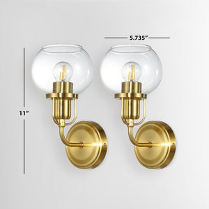 Safavieh HURON, Elegant 6.25-Inch Wall Sconce Set of 2, Timeless Metal and Glass Design for Any Space Brass / Clear SCN4085A-SET2